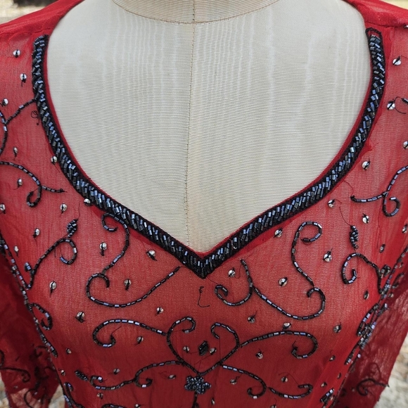 Red and Black Beaded Sheer Dress or Cover-up SZ M/L Women's - Picture 7 of 7